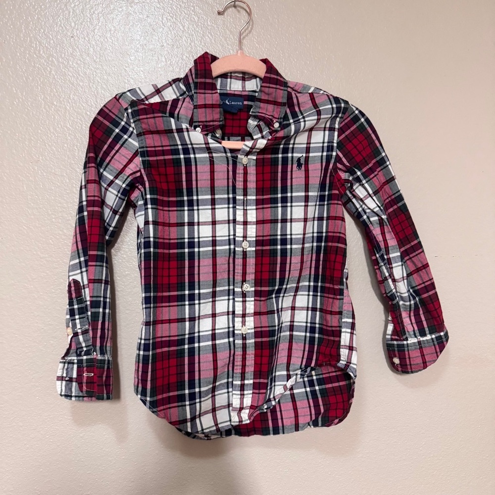 RALPH LAUREN Plaid Kids Shirt - Red and White
